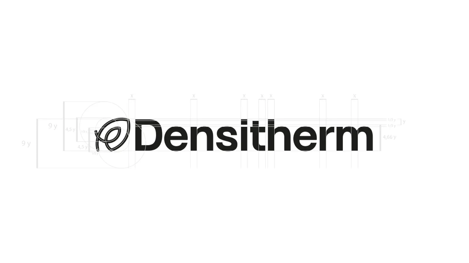 Grille géométrique et axes de construction du logo Densitherm