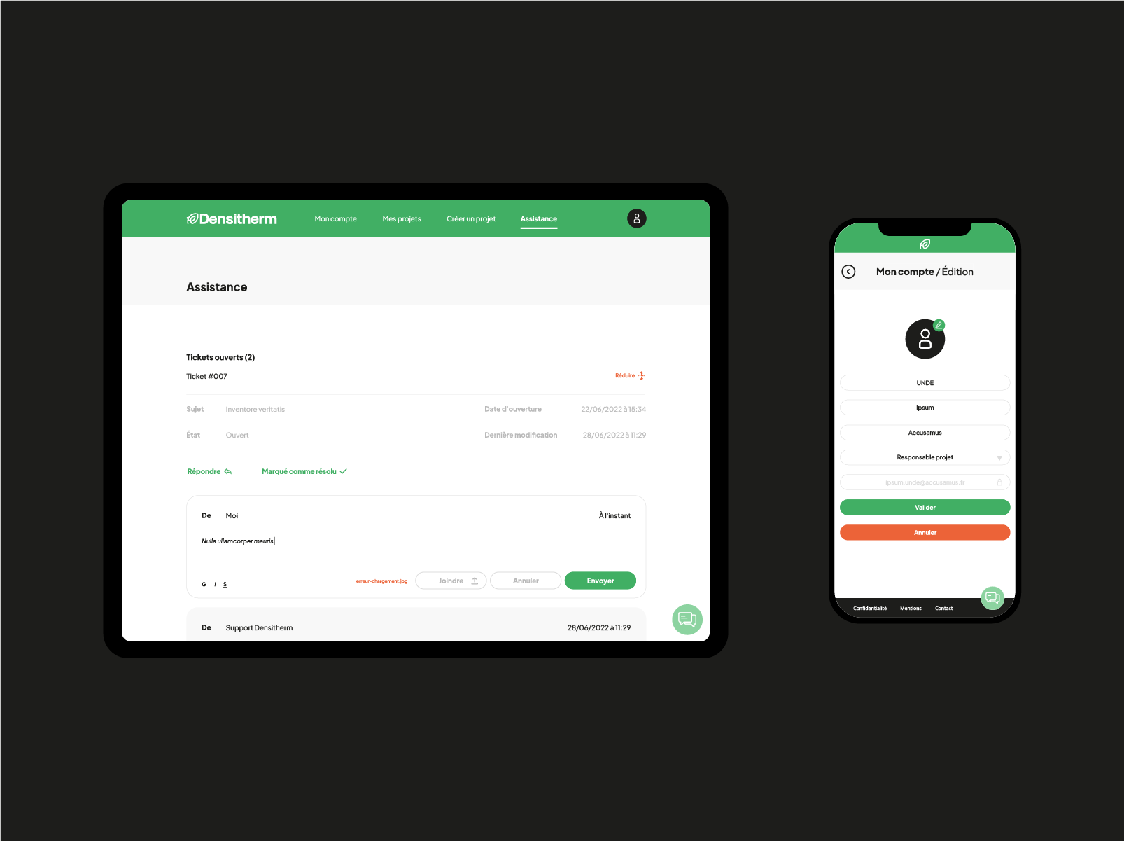 Déclinaison responsive de l'application Densitherm sur tablette et smartphone